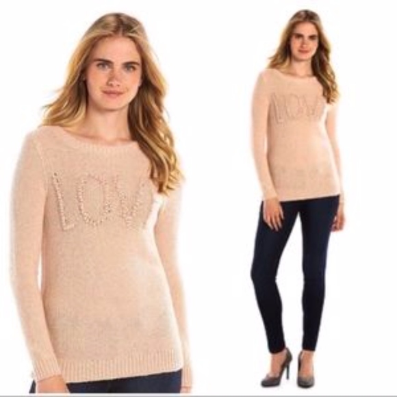 LC Lauren Conrad Sweaters - LC LAUREN CONRAD Blush Pink Love Crewneck Sweater